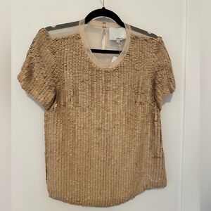 3.1 Phillip Lim beige leather sequin top with sheer silk back - size 4